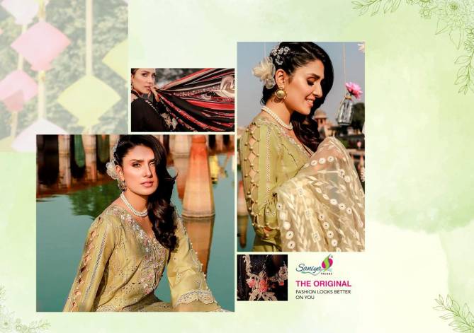 Saniya Rouche 5 pure cotton heavy embroidered digital printed chiffon butterfly net Classy Look Letest Fancy Desginer  Pakistani Suits Collection